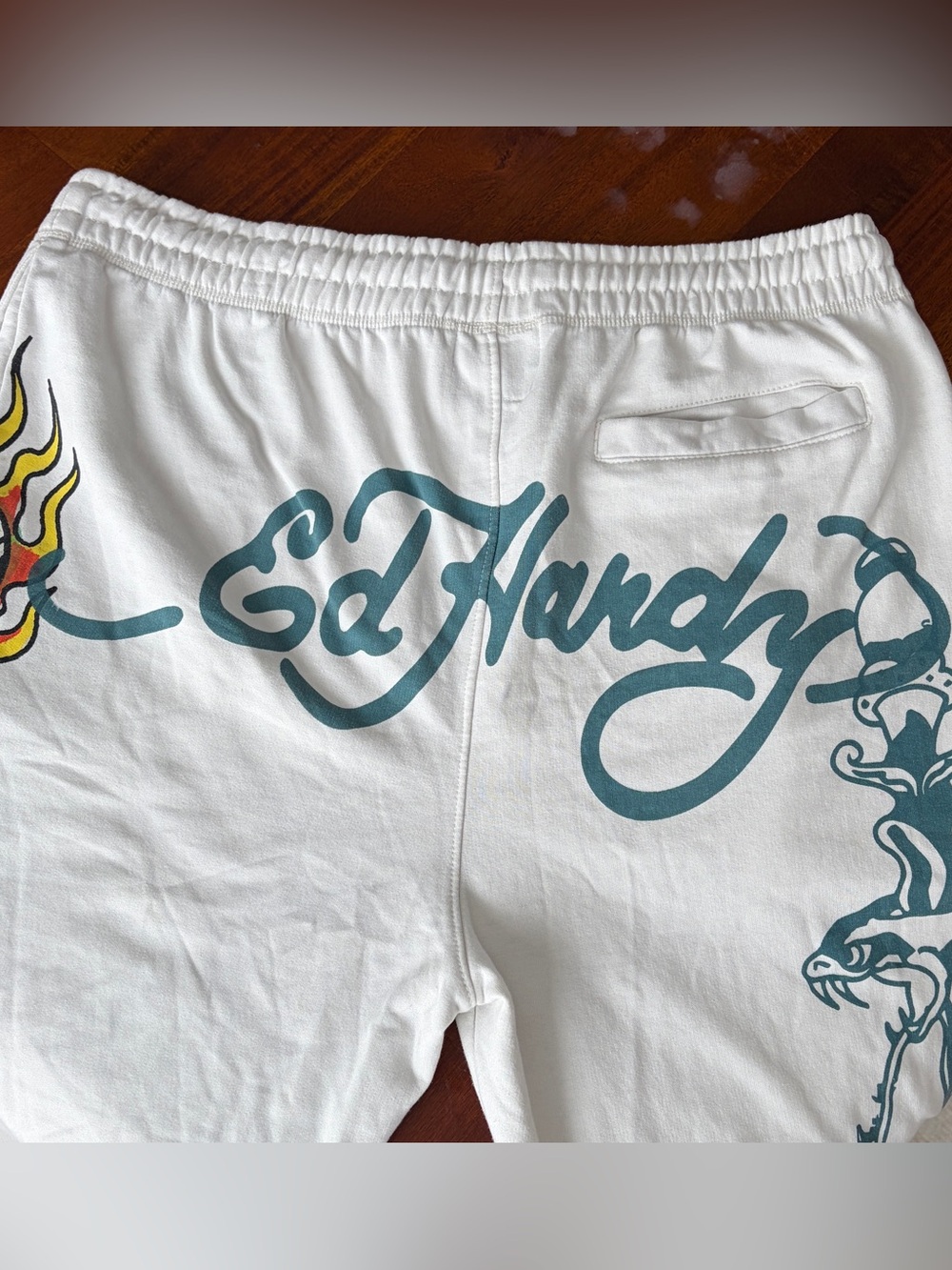 Ed Hardy White Skull Flame Tattoo Fleece Graphic Print Fleece Sweatpants